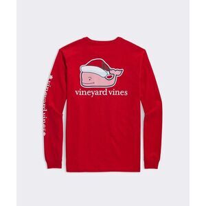 VINEYARD VINES Santa Whale Long Sleeve‎ Pocket Tee T-Shirt Red Men's Sz S *NEW*
